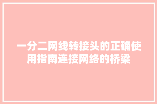 一分二网线转接头的正确使用指南连接网络的桥梁