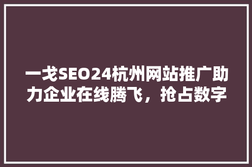 一戈SEO24杭州网站推广助力企业在线腾飞，抢占数字市场先机