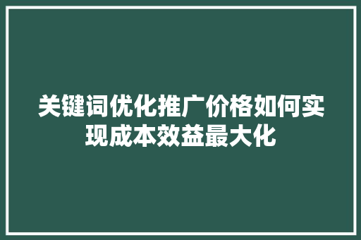 关键词优化推广价格如何实现成本效益最大化 网站建设公司