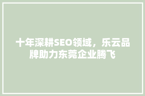 十年深耕SEO领域，乐云品牌助力东莞企业腾飞 搜狗SEO