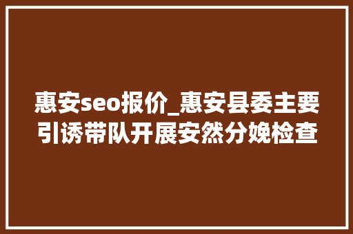 惠安seo报价_惠安县委主要引诱带队开展安然分娩检查工作 惠安seo报价_惠安县委主要引诱带队开展安然分娩检查工作 搜狗SEO
