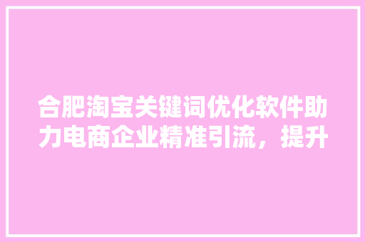 合肥淘宝关键词优化软件助力电商企业精准引流，提升转化率 搜狗SEO