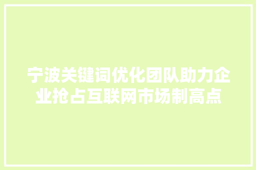宁波关键词优化团队助力企业抢占互联网市场制高点