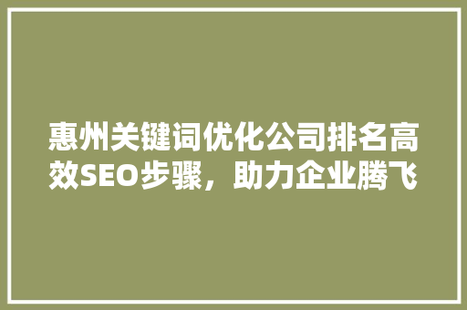 惠州关键词优化公司排名高效SEO步骤，助力企业腾飞 搜狗SEO