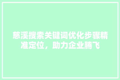 慈溪搜索关键词优化步骤精准定位，助力企业腾飞