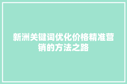 新洲关键词优化价格精准营销的方法之路 必应SEO