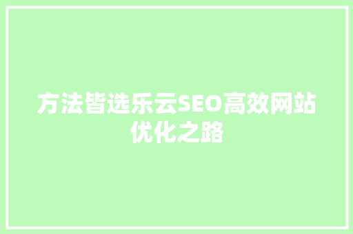 方法皆选乐云SEO高效网站优化之路