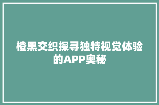 橙黑交织探寻独特视觉体验的APP奥秘 网站建设公司