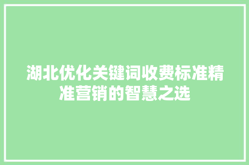 湖北优化关键词收费标准精准营销的智慧之选 百度SEO