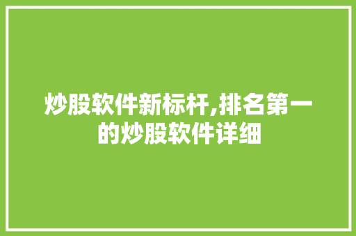 炒股软件新标杆,排名第一的炒股软件详细 必应SEO