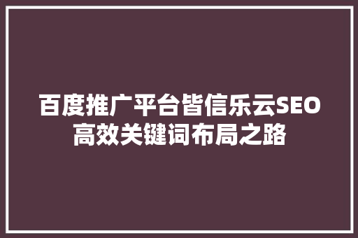 百度推广平台皆信乐云SEO高效关键词布局之路