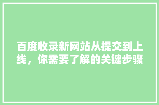 百度收录新网站从提交到上线，你需要了解的关键步骤