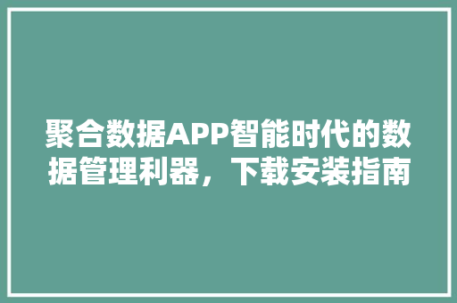 聚合数据APP智能时代的数据管理利器，下载安装指南一网打尽 必应SEO