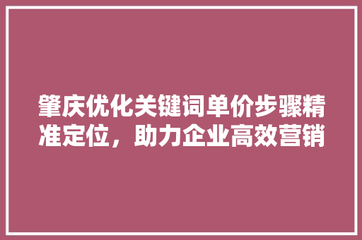 肇庆优化关键词单价步骤精准定位，助力企业高效营销