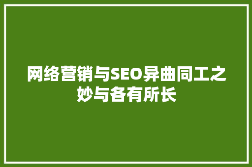 网络营销与SEO异曲同工之妙与各有所长 搜狗SEO