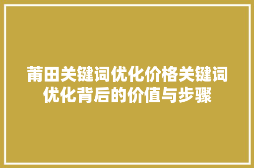 莆田关键词优化价格关键词优化背后的价值与步骤 必应SEO