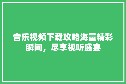 音乐视频下载攻略海量精彩瞬间，尽享视听盛宴 神马SEO