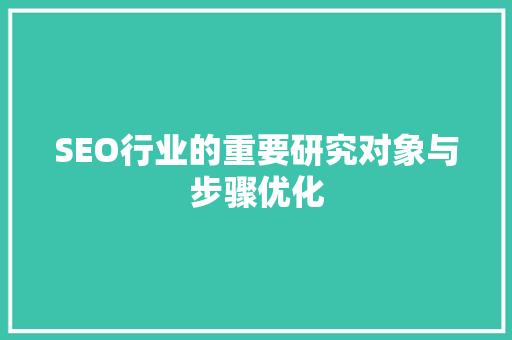 SEO行业的重要研究对象与步骤优化 SEO关键词