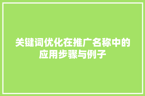 关键词优化在推广名称中的应用步骤与例子 SEO关键词 关键词优化在推广名称中的应用步骤与例子 SEO关键词