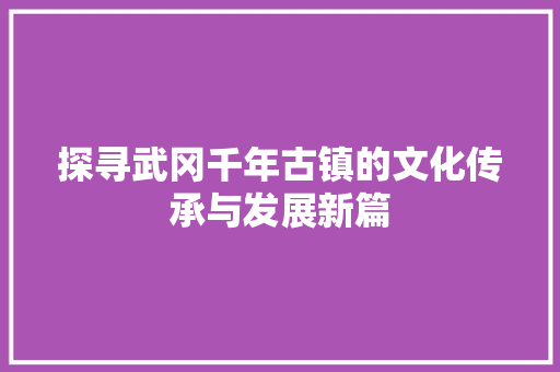 探寻武冈千年古镇的文化传承与发展新篇 SEO关键词