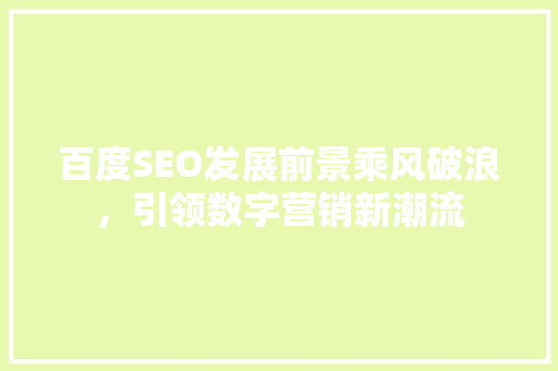 百度SEO发展前景乘风破浪，引领数字营销新潮流