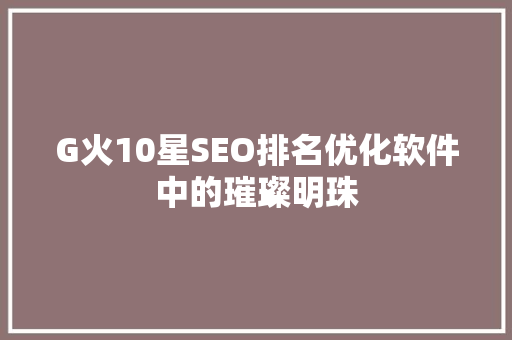 G火10星SEO排名优化软件中的璀璨明珠