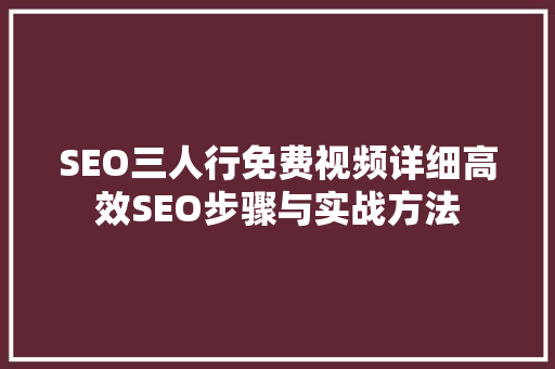 SEO三人行免费视频详细高效SEO步骤与实战方法 网站建设公司