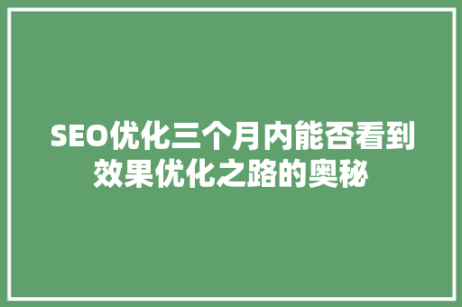 SEO优化三个月内能否看到效果优化之路的奥秘 网站建设公司