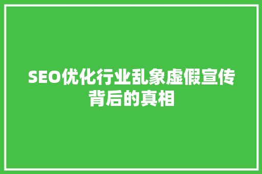 SEO优化行业乱象虚假宣传背后的真相 百度SEO