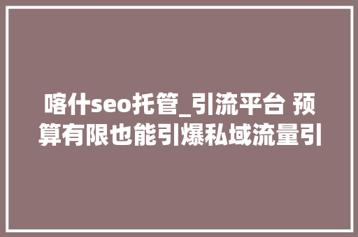 喀什seo托管_引流平台 预算有限也能引爆私域流量引流平台广告策略详解 喀什seo托管_引流平台 预算有限也能引爆私域流量引流平台广告策略详解 网站建设公司