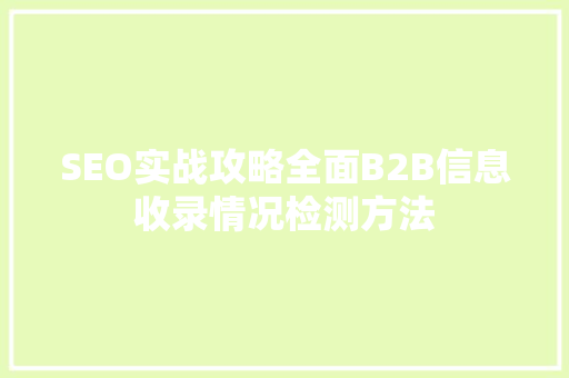 SEO实战攻略全面B2B信息收录情况检测方法 必应SEO
