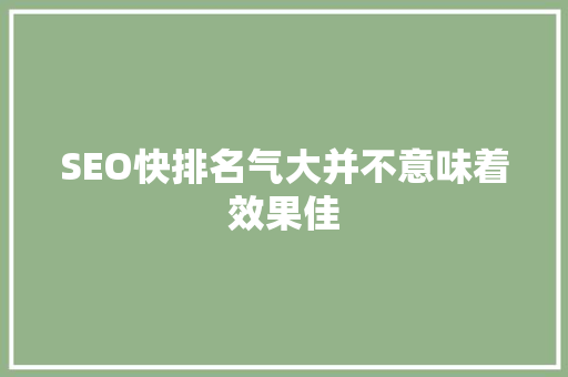 SEO快排名气大并不意味着效果佳 网站建设公司