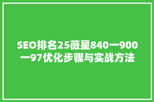 SEO排名25薇星840一900一97优化步骤与实战方法