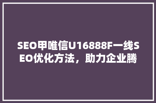 SEO甲唯信U16888F一线SEO优化方法，助力企业腾飞 搜狗SEO