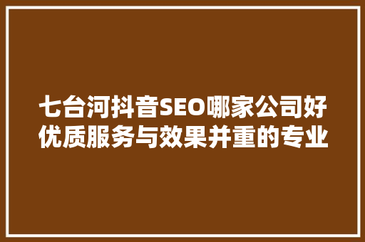 七台河抖音SEO哪家公司好优质服务与效果并重的专业机构 搜狗SEO
