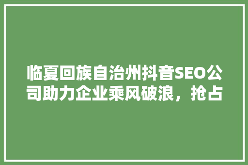 临夏回族自治州抖音SEO公司助力企业乘风破浪，抢占流量高地 必应SEO