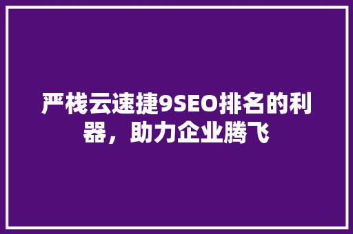 严栈云速捷9SEO排名的利器，助力企业腾飞 神马SEO