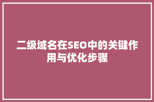 二级域名在SEO中的关键作用与优化步骤 网站建设公司