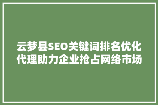 云梦县SEO关键词排名优化代理助力企业抢占网络市场先机 必应SEO