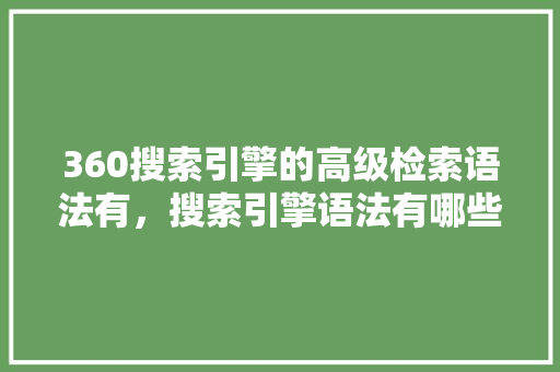 360搜索引擎的高级检索语法有，搜索引擎语法有哪些