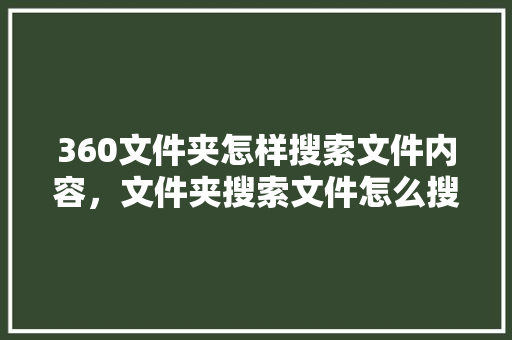 360文件夹怎样搜索文件内容，文件夹搜索文件怎么搜不到呢 网站建设公司