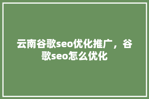 云南谷歌seo优化推广，谷歌seo怎么优化 百度SEO
