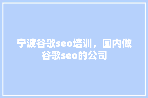 宁波谷歌seo培训，国内做谷歌seo的公司 SEO关键词