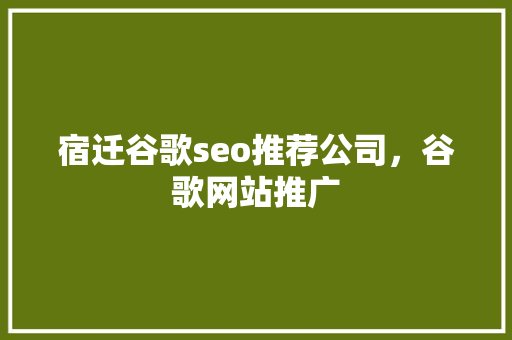 宿迁谷歌seo推荐公司，谷歌网站推广 SEO关键词