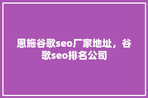 恩施谷歌seo厂家地址，谷歌seo排名公司 百度SEO