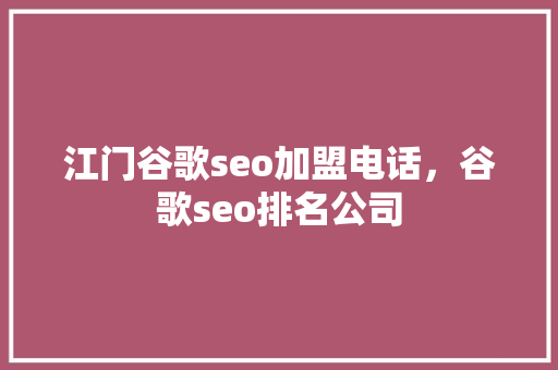 江门谷歌seo加盟电话，谷歌seo排名公司 网站建设公司