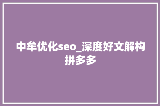 中牟优化seo_深度好文解构拼多多 中牟优化seo_深度好文解构拼多多 必应SEO
