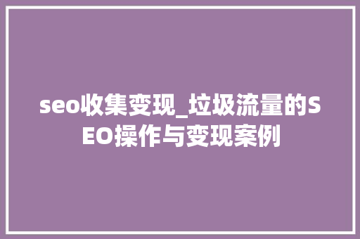 seo收集变现_垃圾流量的SEO操作与变现案例 seo收集变现_垃圾流量的SEO操作与变现案例 网站建设公司