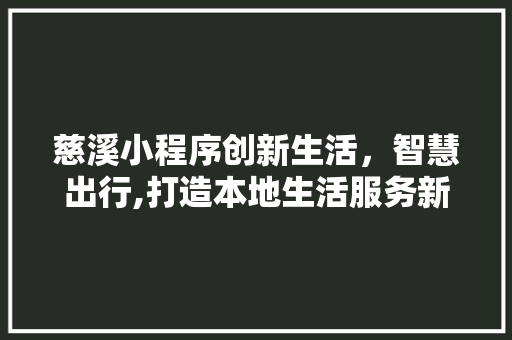 慈溪小程序创新生活，智慧出行,打造本地生活服务新标杆 SEO关键词