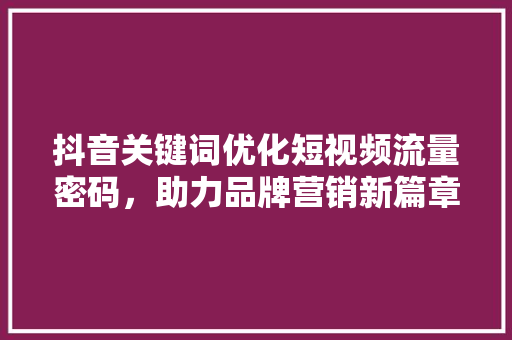 抖音关键词优化短视频流量密码，助力品牌营销新篇章 神马SEO
